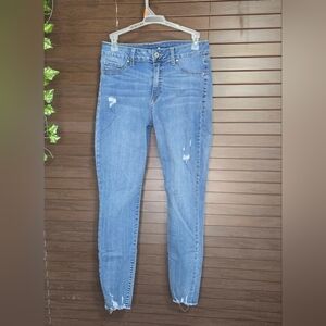 Rewash Distressed Skinny Raw Edge Hem Mid Wash Mid Rise Women's Jeans Size 9